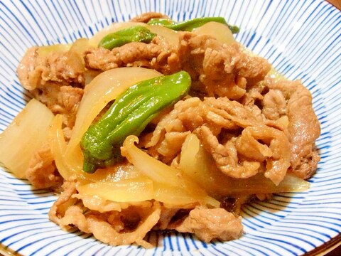 めんつゆで牛皿　ししとう入り